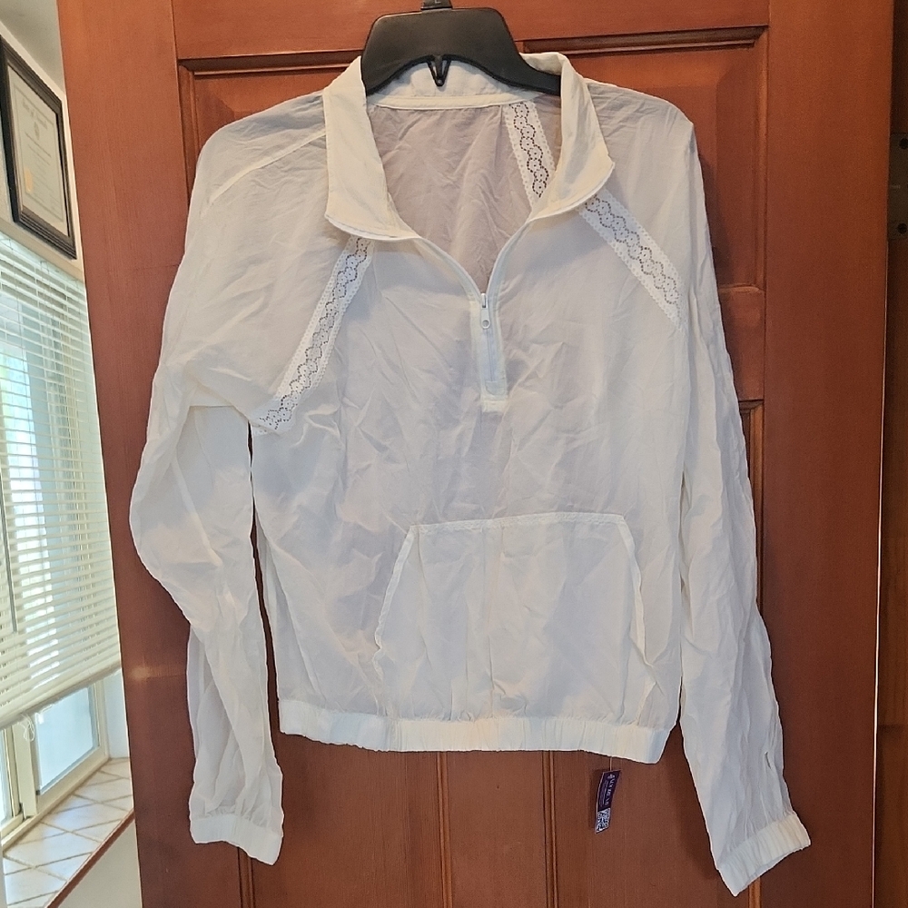 Adore Me White Women's Sheer Lightweight Jacket with Lace Trim